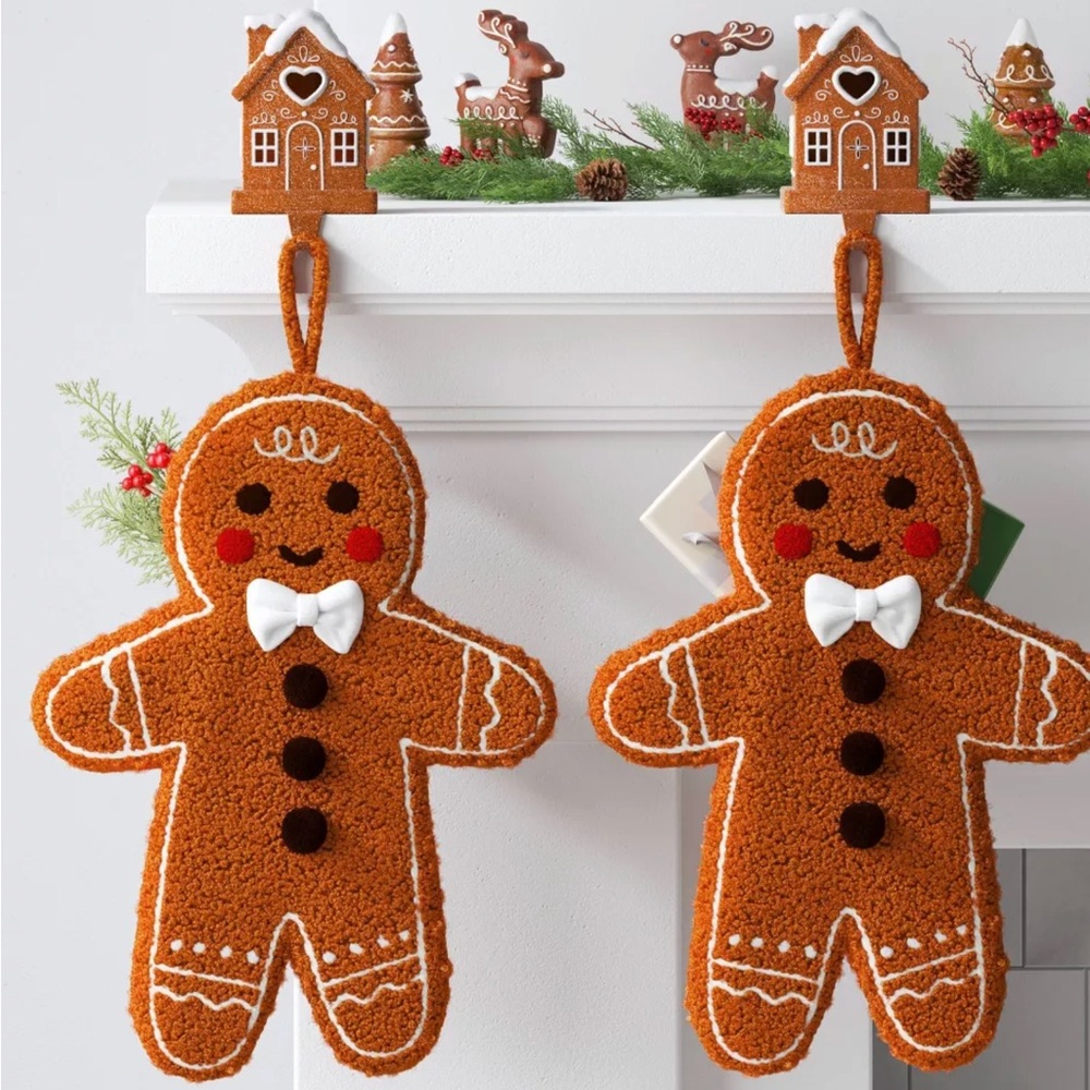 Qty 2 | 18” Christmas Faux Shearling Gingerbread Stocking, Wondershop